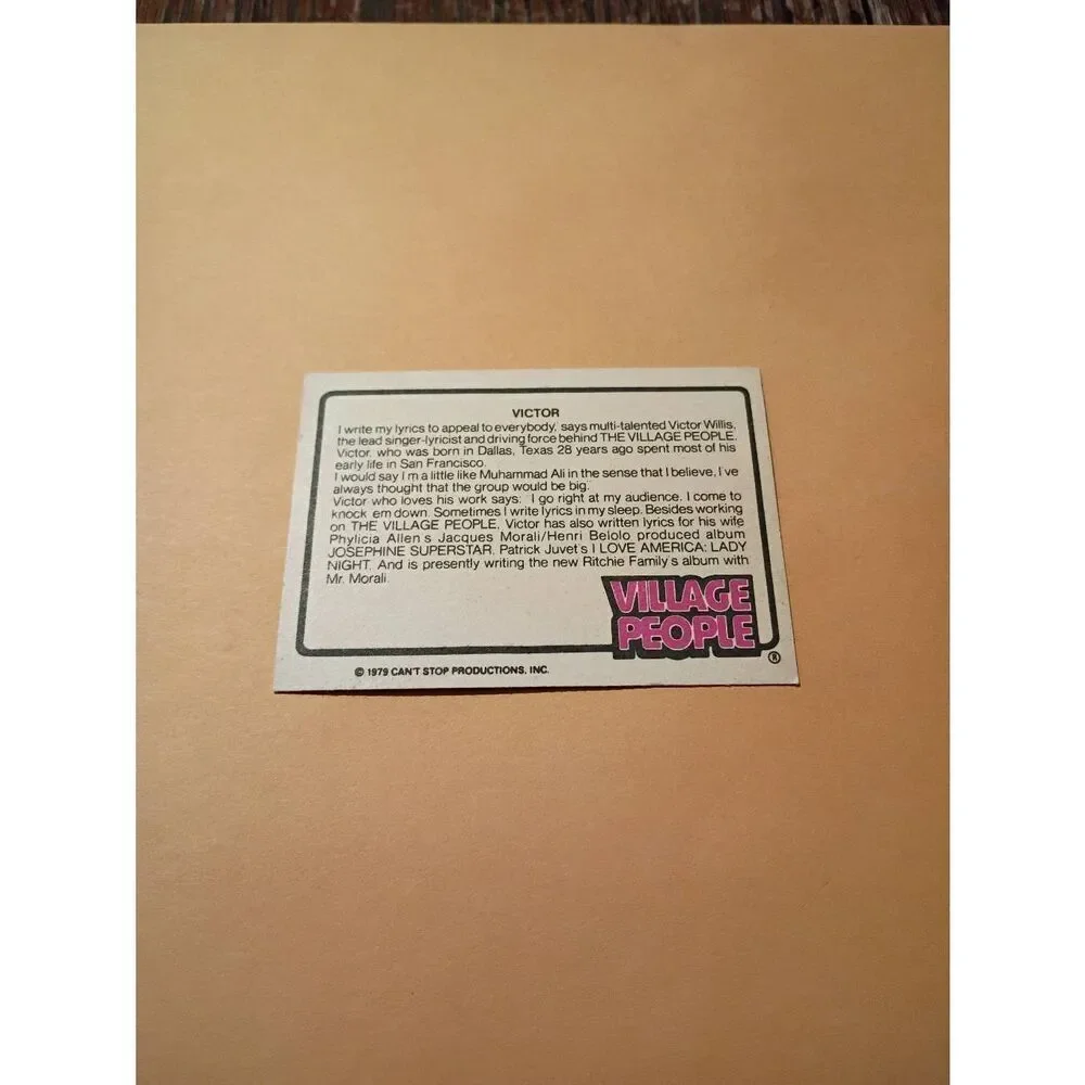 Vintage 1979 Village People Trading Card #7 Disco Era Vintage Music Collectible